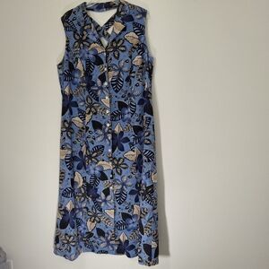 Coldwater Creek Blue Floral Linen Dress, Size 18